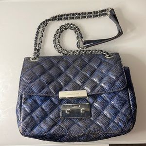 Michael Kors Sloan Large Embossed Leather Chain Shoulder Bag Electric Blue